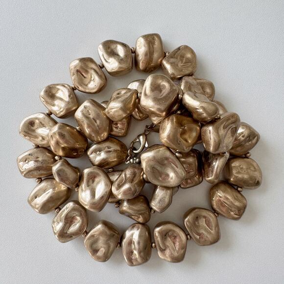 Vintage 70s Saks Fifth Avenue Single or Double Layer Gold Nugget Necklace - Picture 5 of 5